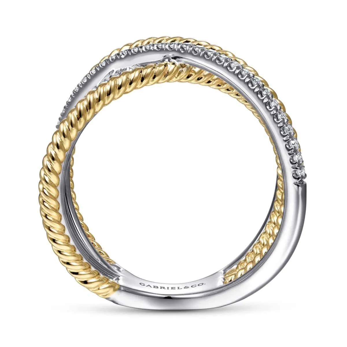 14K White-Yellow Gold Twisted Rope and Diamond Criss Cross Ring - LR51630M45JJ