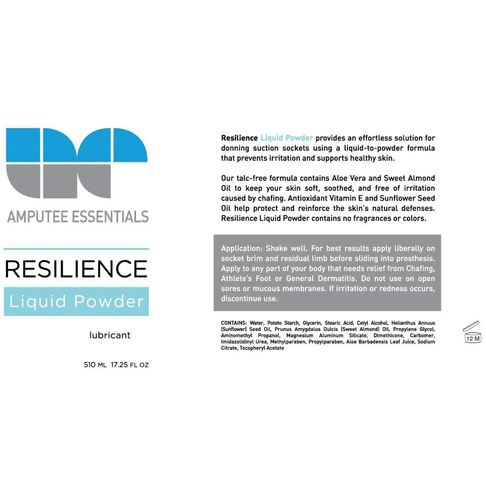 Amputee Essentials Resilience Liquid Powder, Lubricant, Anti-Friction and Chafing