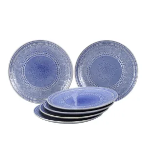 Ceramic Dinner Plate | Stoneware Emboss Design | Large | 10.6 Inches | Mist Blue | Set of 6