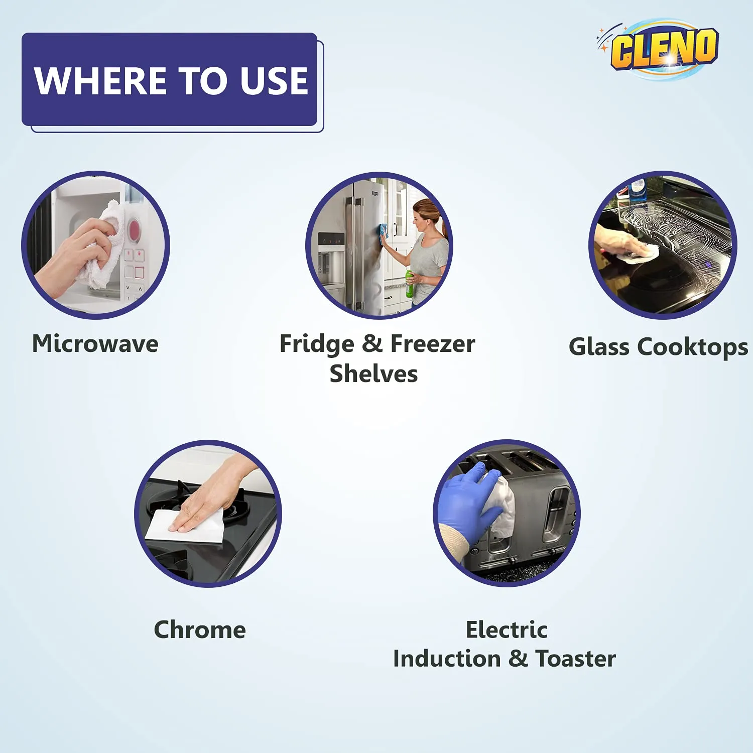 Cleno Microwave & Fridge Wet Wipes Removes Food & Grime Buildup, Quick Spot Cleaning for Microwave/Fridge/Shelves/Cooktops/Chrome/Electric Induction & Toaster - 50 Wipes (Pack of 2) (Ready to Use)