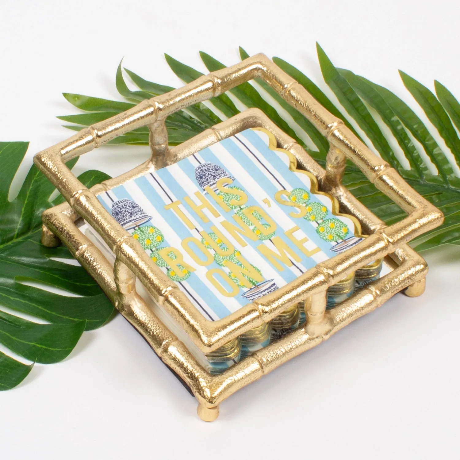 Gold Bamboo Cocktail Napkin Tray