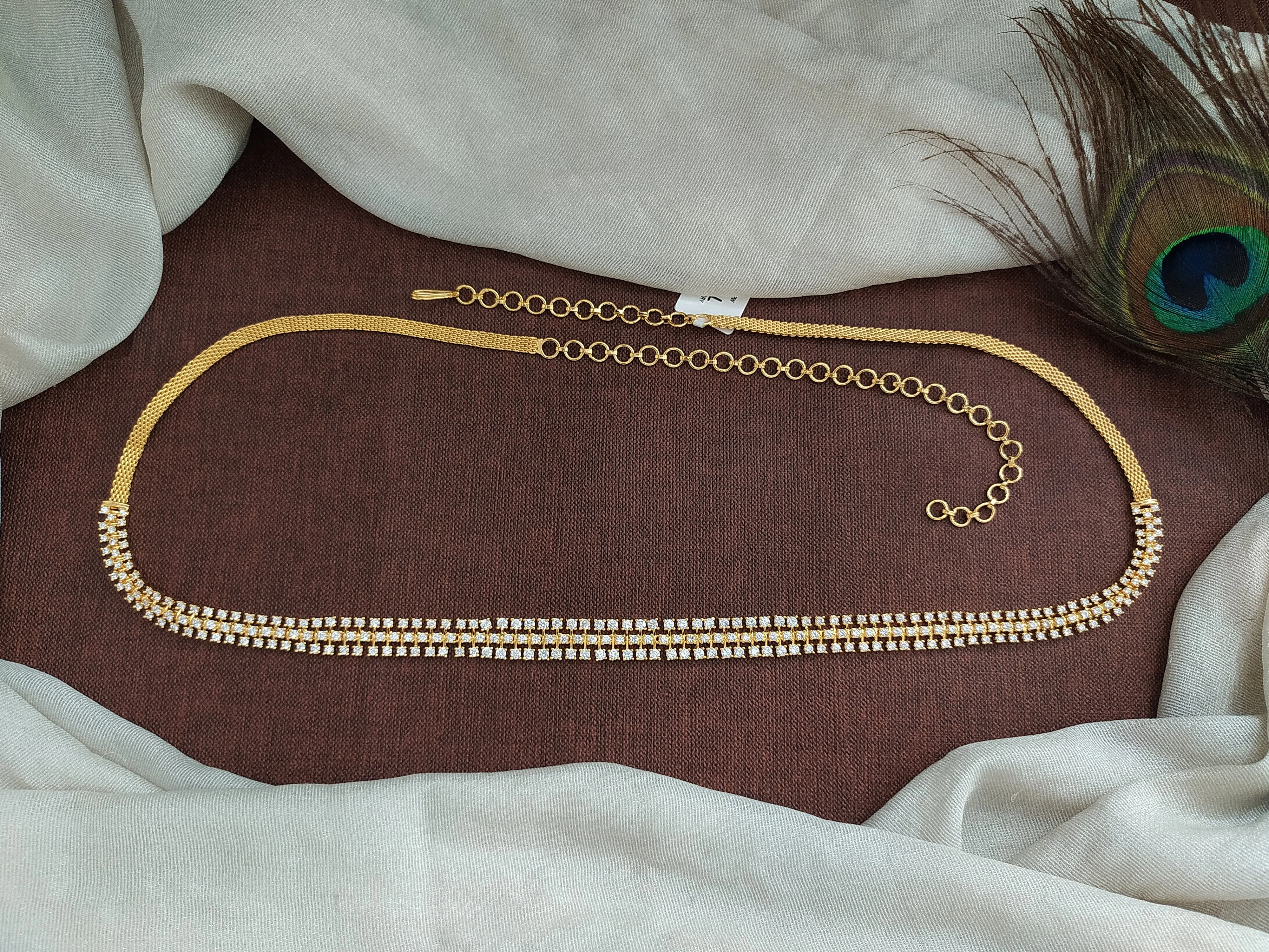 Gold-plated hip Chain with White Zircon Stones