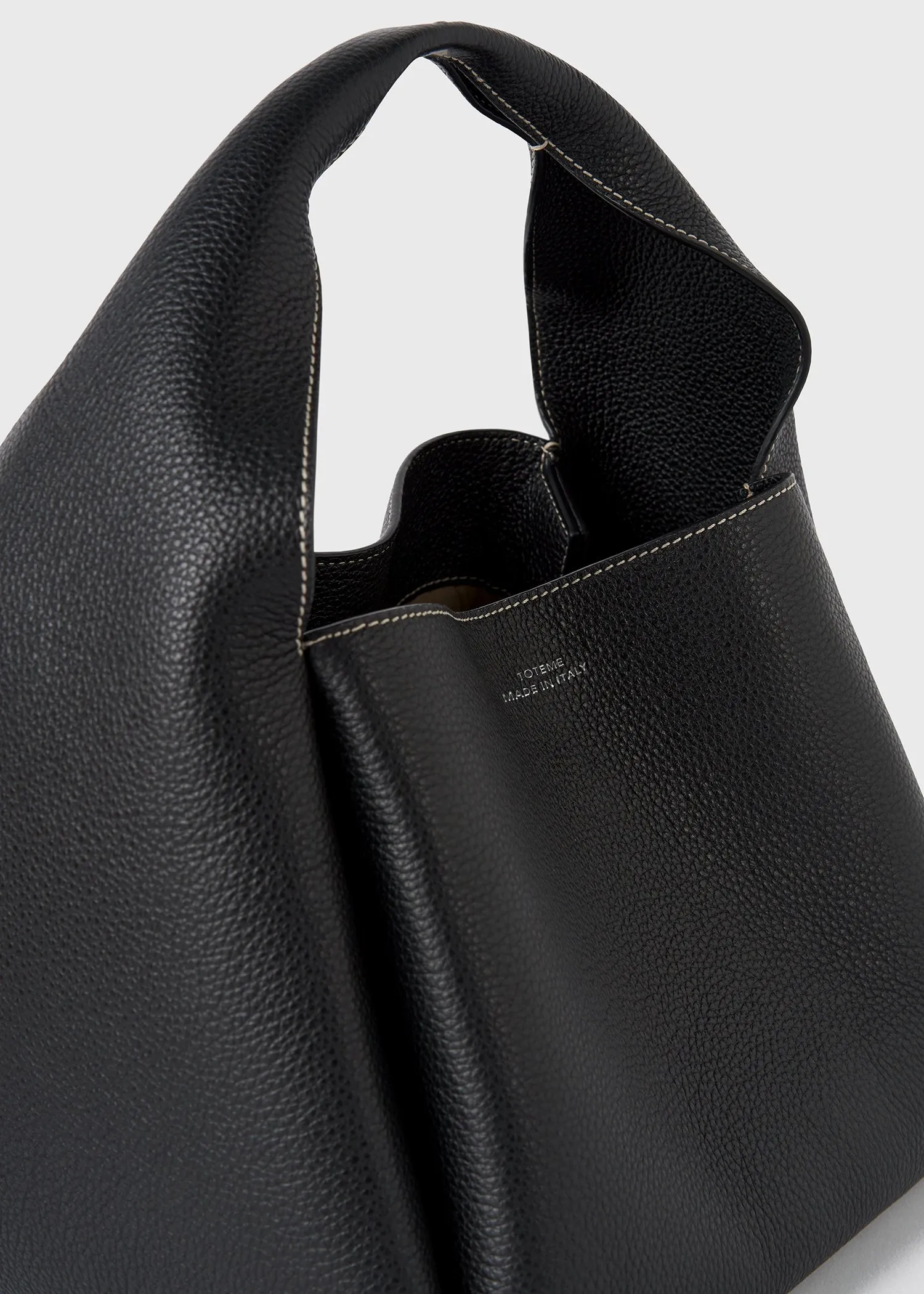 Grained-leather bucket bag black