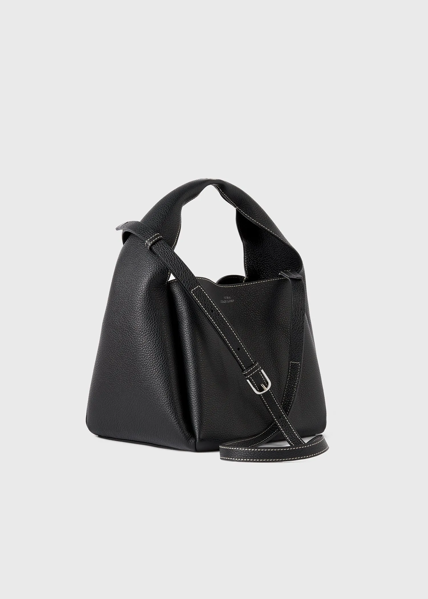 Grained-leather bucket bag black