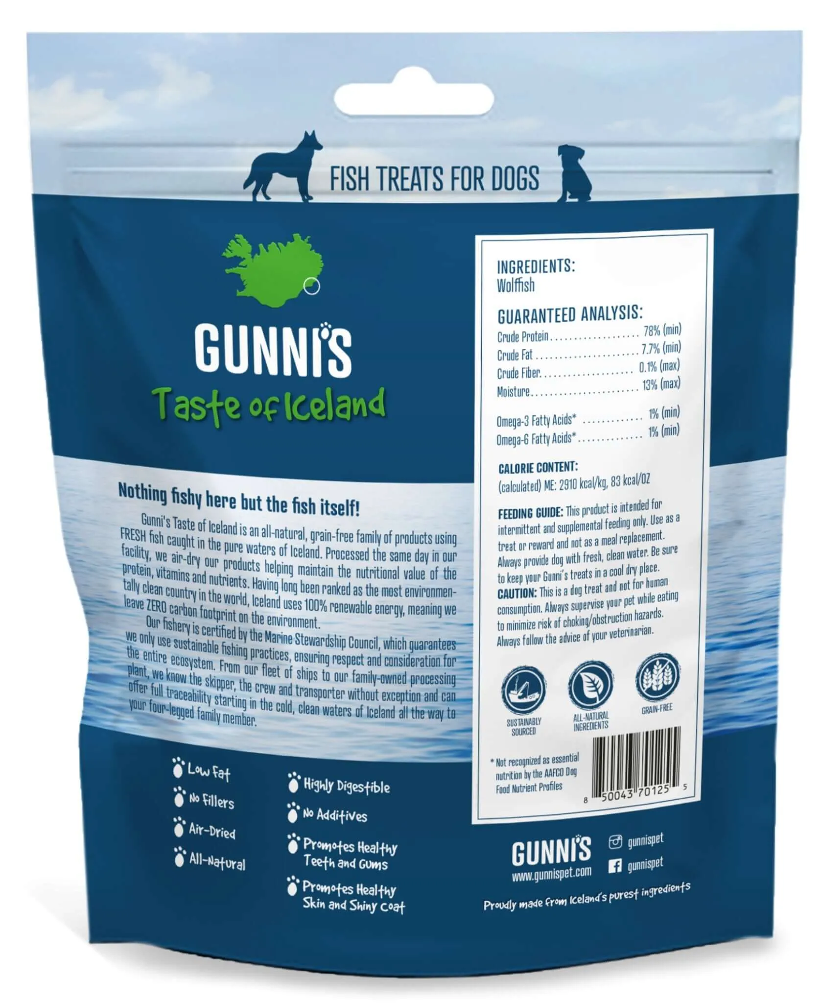 GUNNI’S Wolffish Skin Chips Dog Treats 227g