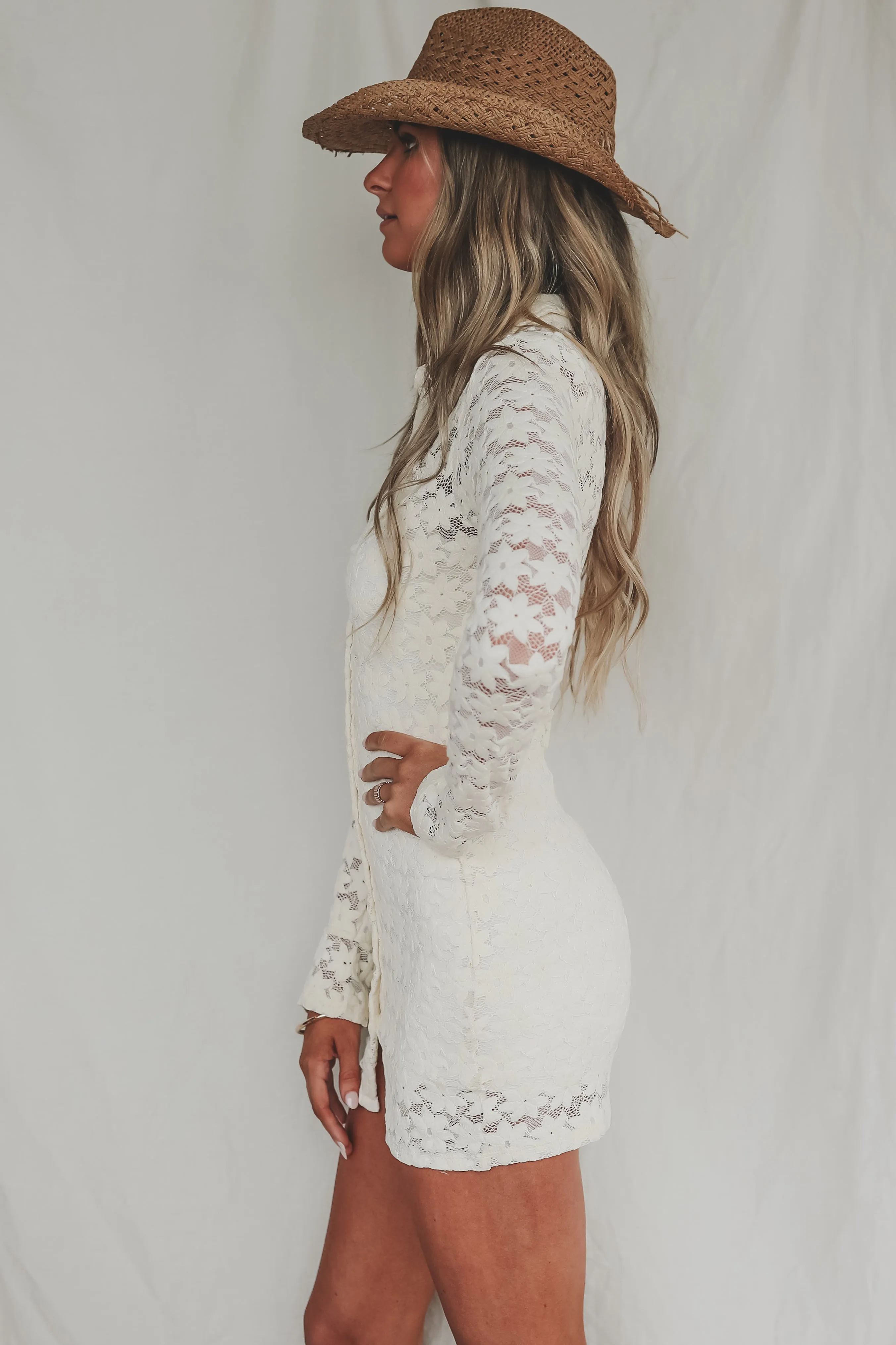 Hit A Happy Hour Long Sleeve Lace Dress