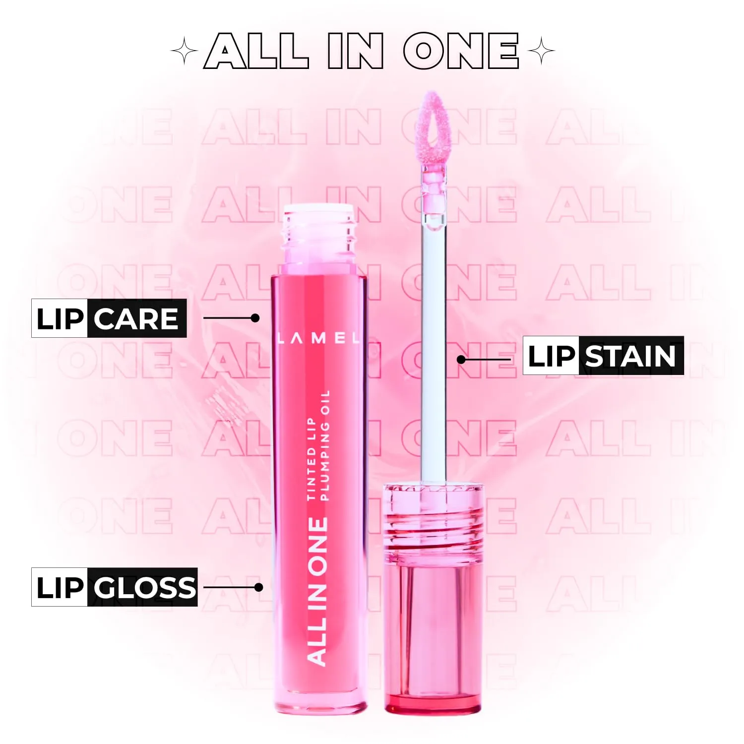 Lamel- All in One Lip Tinted Plumping Oil 402-Pink Sparkle| Gives healthy-looking lips |Comfortable formula |Beautiful natural tint |Nourishing and plumping effect |3ml