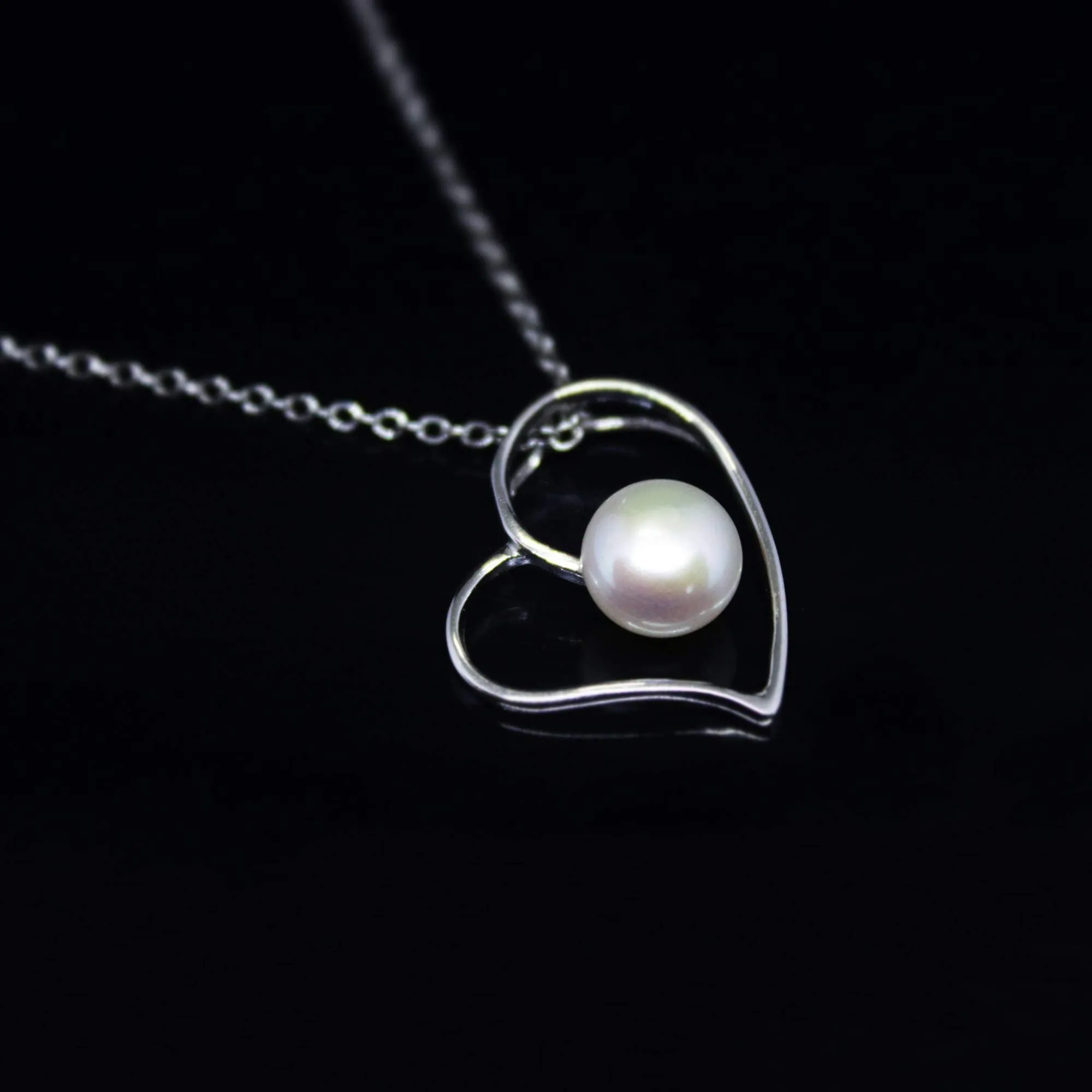 Love Heart Pendant Necklaces Link Chain for Women  Sterling Silver Hypoallergenic Silver, Birthday Anniversary Mother’s Day Jewelry Gift for Mom Women Girls (Pearl, Sterling Silver) (White Pearl Moon, Sterling Silver)