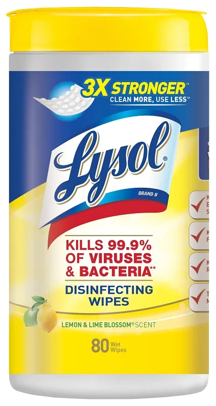 Lysol 77182 Disinfecting Wipes, 8 in L, 7 in W, Lemon and Lime Blossom :PK80: QUANTITY: 1