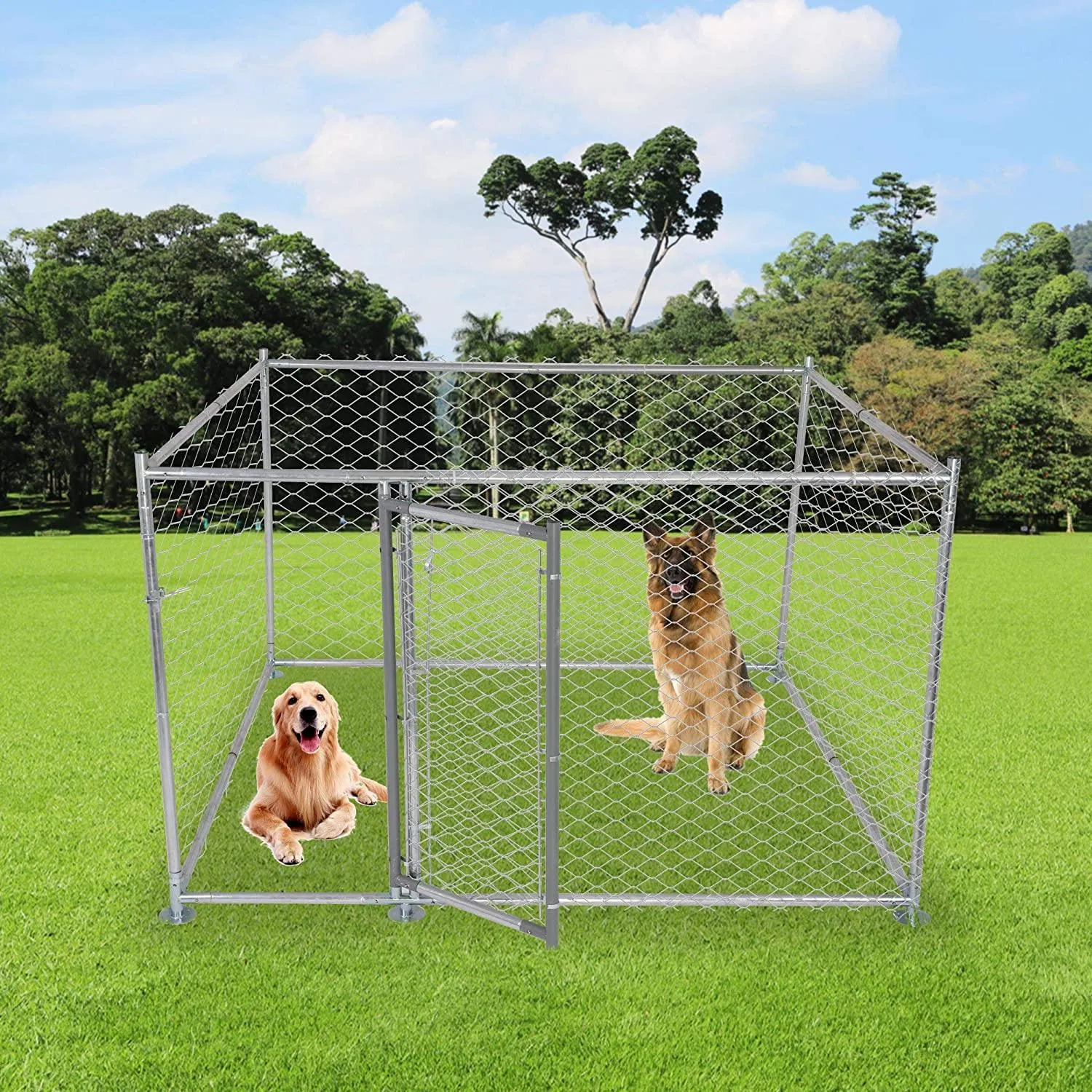 Outdoor Dog Kennel Heavy Duty Galvanized Mesh Steel Fence Dog Playpen Run Cage w/ Secure Lock 6.6x6.6x4 ft