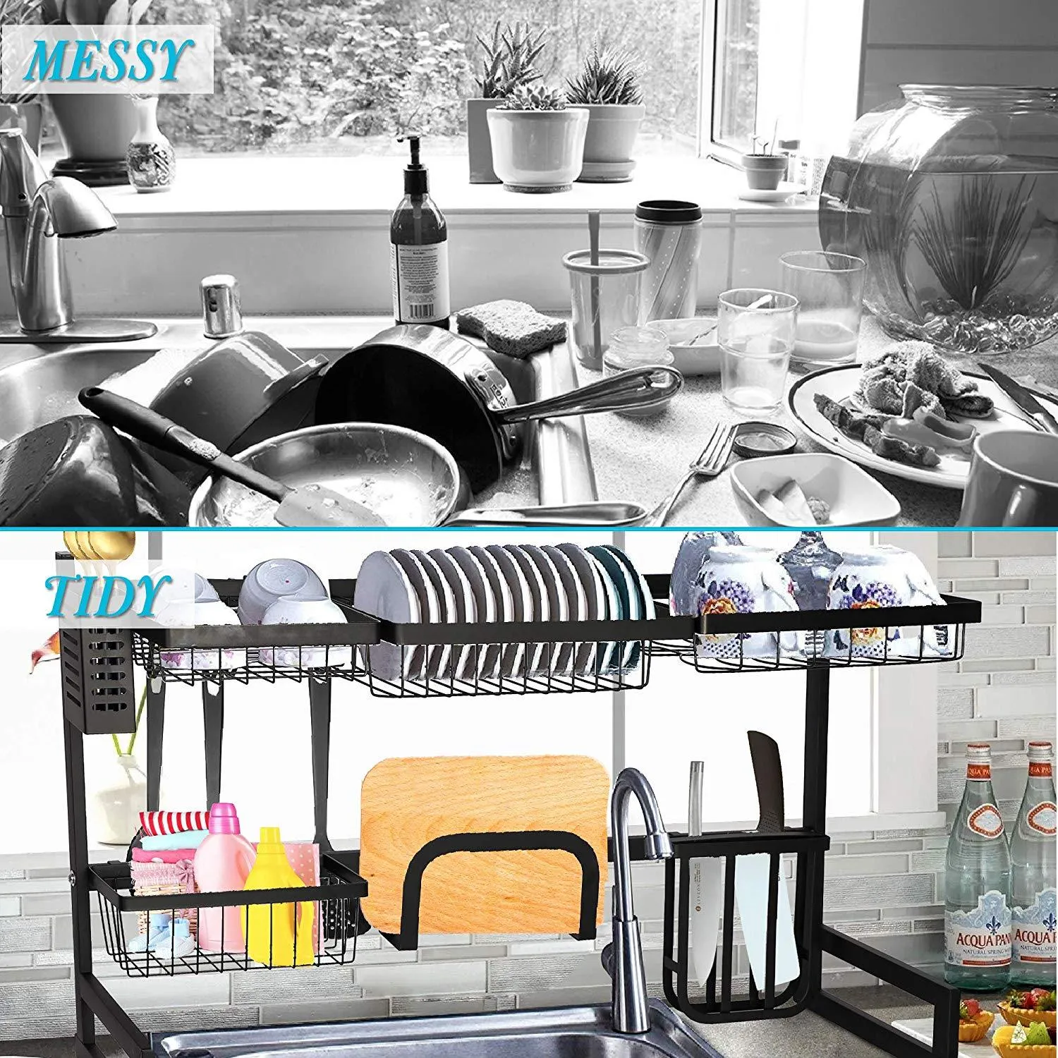 Over The Sink Dish Drying Rack Stainless Steel Kitchen Supplies Storage Shelf Drainer Organizer, 35" x 12.2" x 20.4"