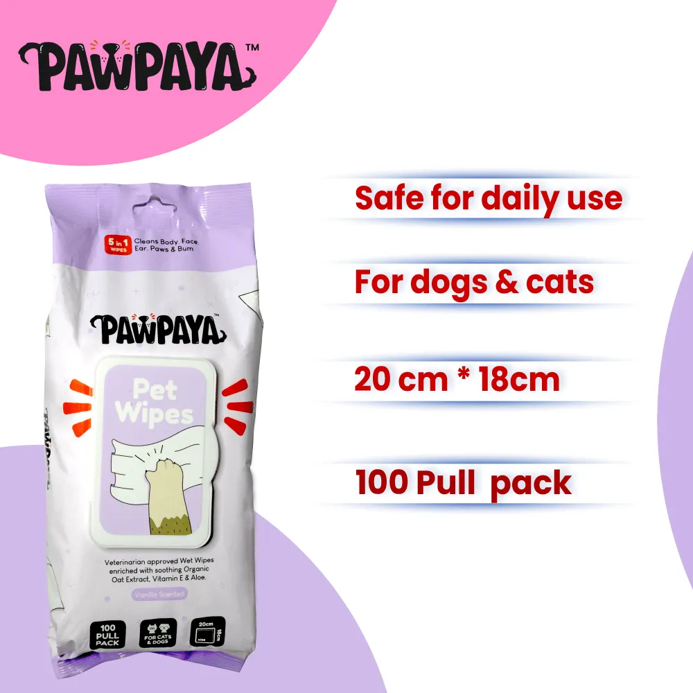 Pawpaya Vanilla Scented Wipes for Dogs and Cats