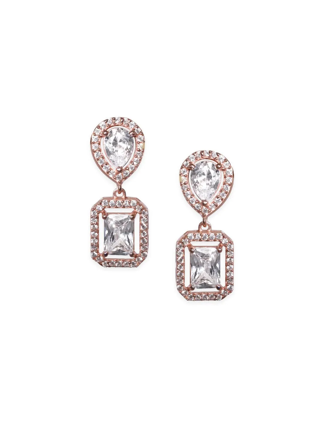 Rubans 925 Sterling Silver Rose Gold Plated Zirconia Contemporary Drop Earrings