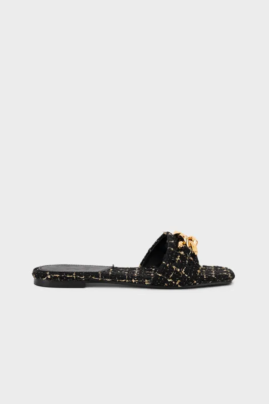 TWEED WITH EMBELLISHED CHAIN FLAT SLIDE