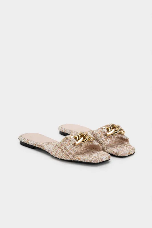 TWEED WITH EMBELLISHED CHAIN FLAT SLIDE