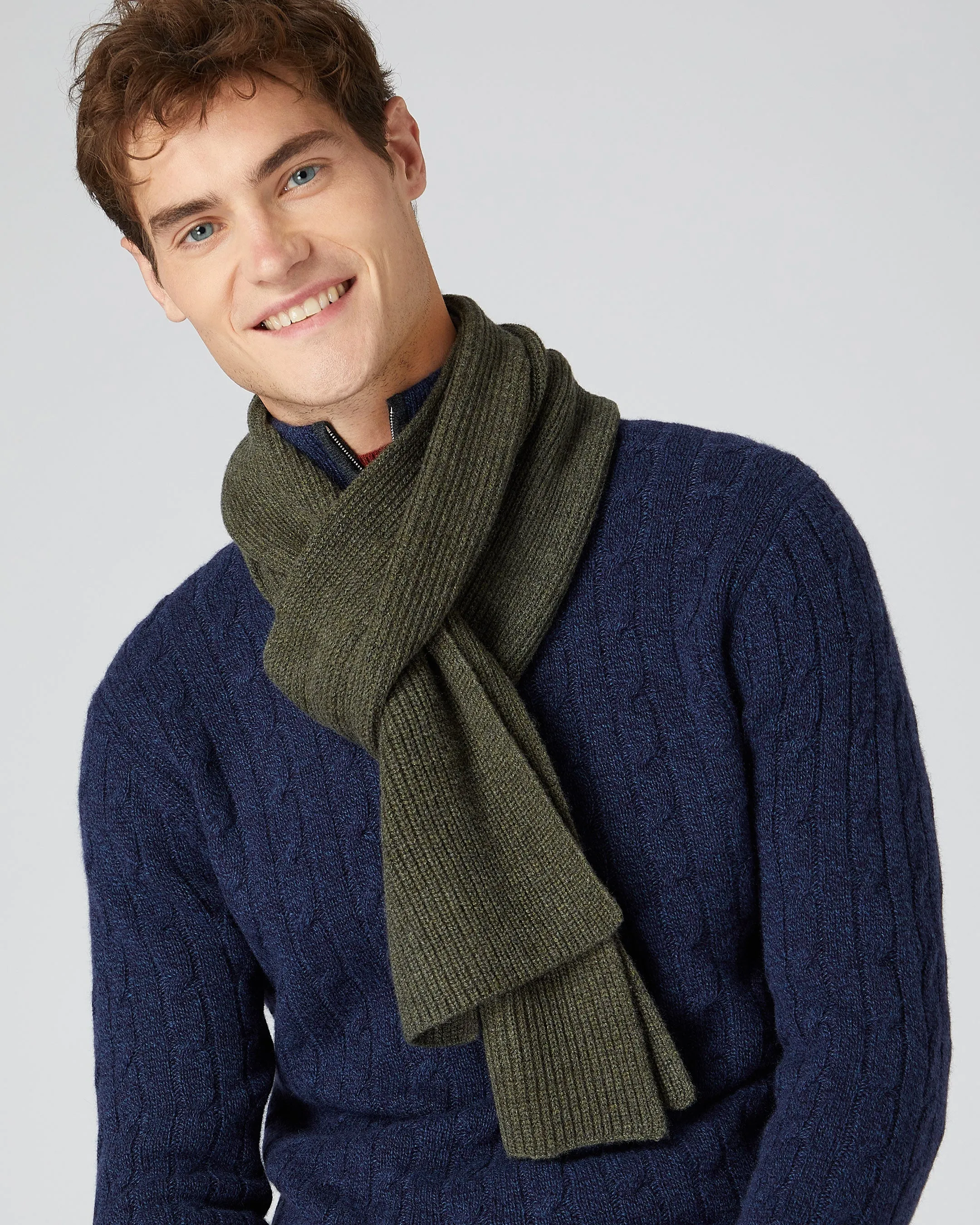 Unisex Ribbed Cashmere Scarf Moss Green