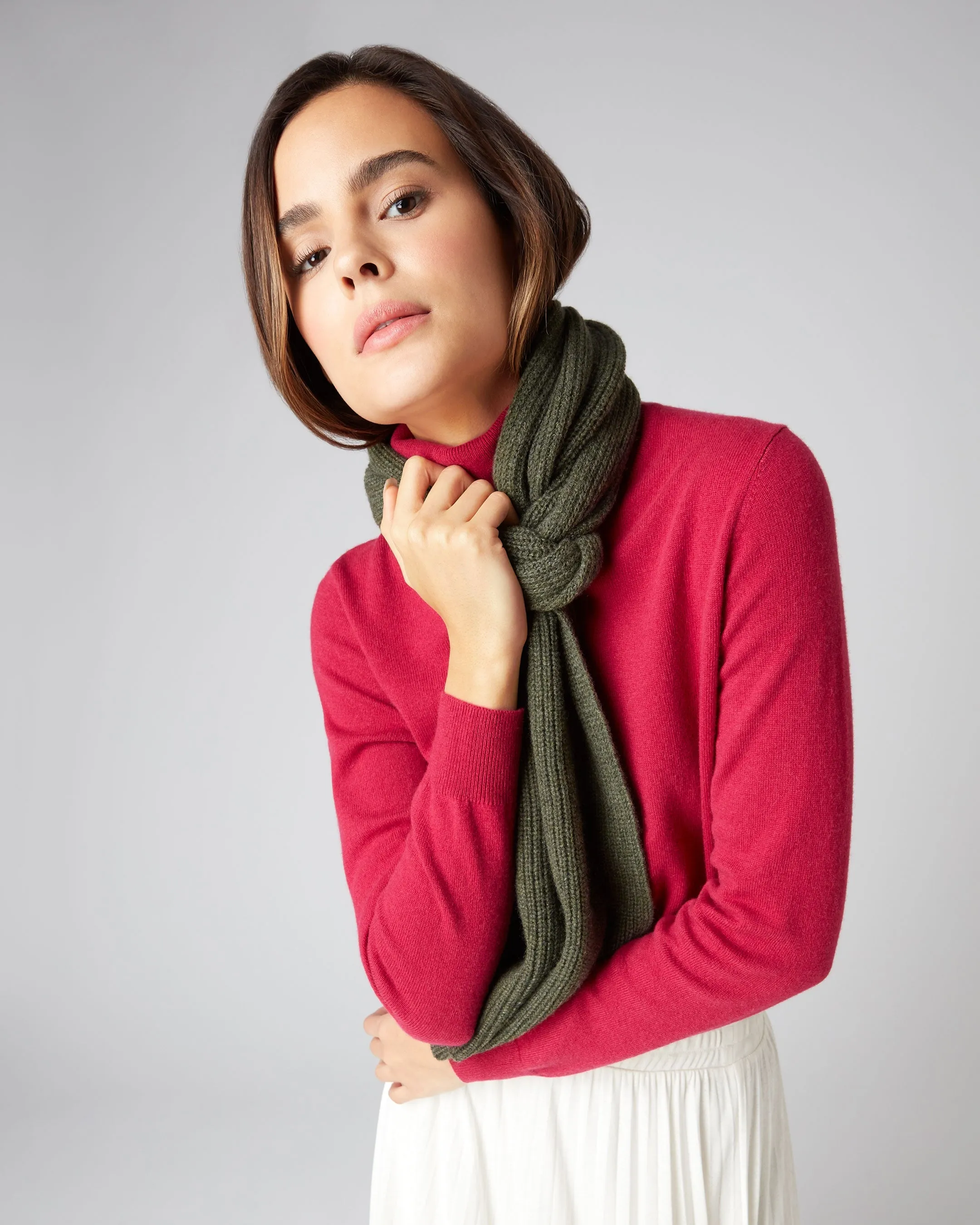 Unisex Ribbed Cashmere Scarf Moss Green